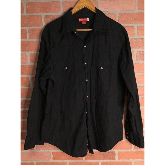 Guess Mens Snap Front Shirt Flap Pockets Long Sleeve Black Size L Retro Western - Picture 1 of 6